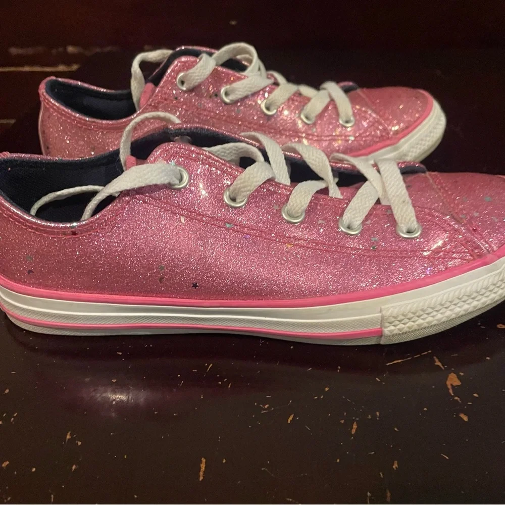 Converse Kids' Glittery Pink Sneakers Size 3 - Picture 3 of 6